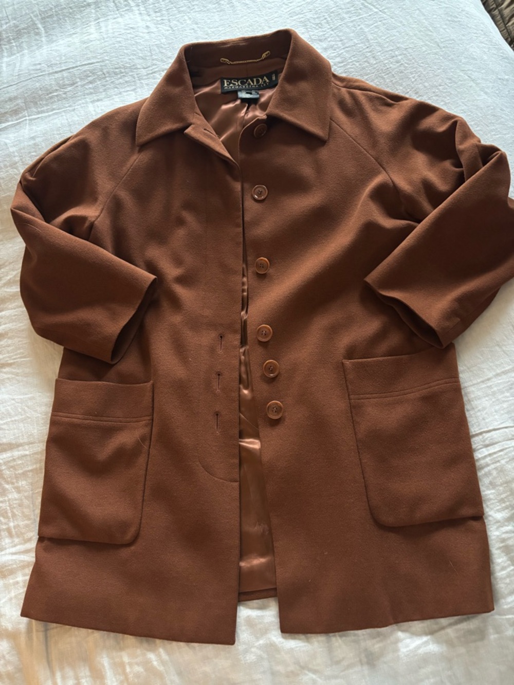 Escada Rust / Cognac Single-Breasted Wool-Silk-Angora vintage coat